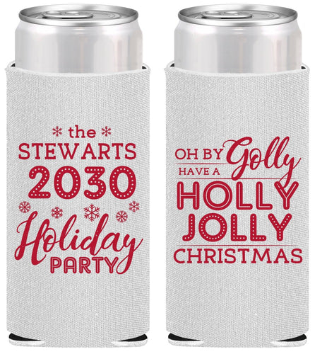 Personalized Christmas Slim Can Coolers - Holly Jolly | 280046