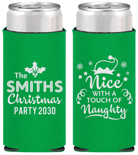 Personalized Christmas Slim Can Coolers - Touch Of Naughty | 280049