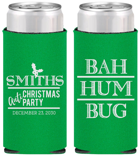 Personalized Christmas Slim Can Coolers - Bah Hum Bug | 280057
