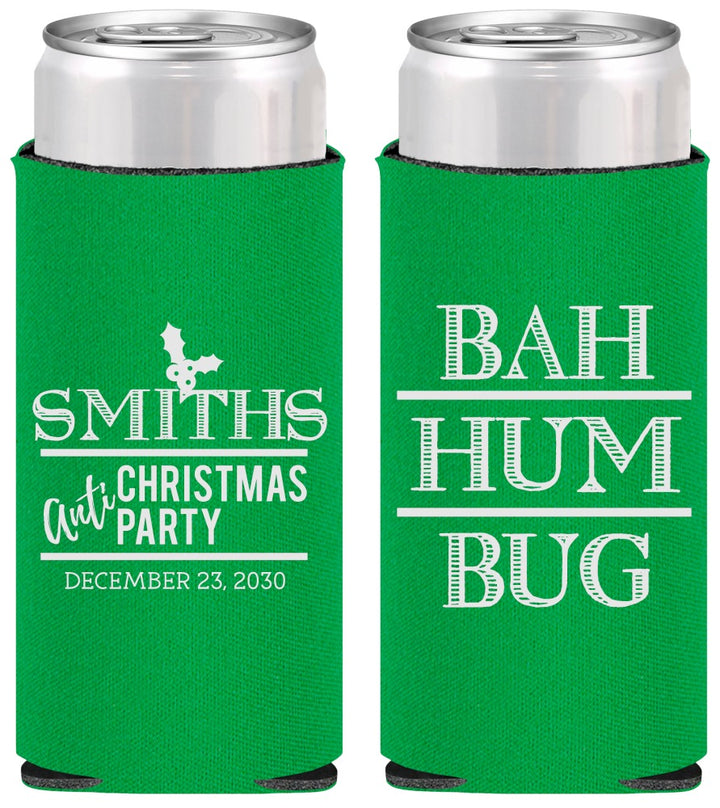 Personalized Christmas Slim Can Coolers - Bah Hum Bug | 280057