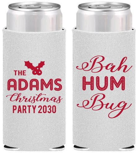 Personalized Christmas Slim Can Coolers - Bah Hum Bug | 280058