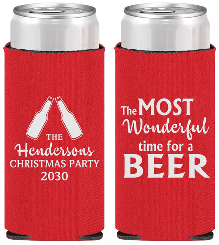 Personalized Christmas Slim Can Coolers - Wonderful Time For A Beer | 280064