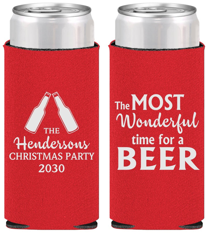 Personalized Christmas Slim Can Coolers - Wonderful Time For A Beer | 280064