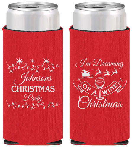 Personalized Christmas Slim Can Coolers - Wine | 280068