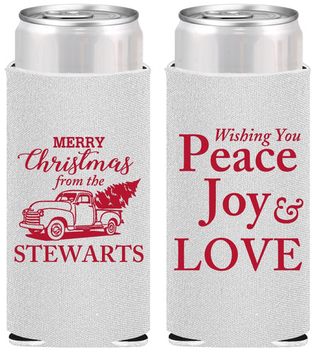 Personalized Christmas Slim Can Coolers - Peace Joy Love | 280070