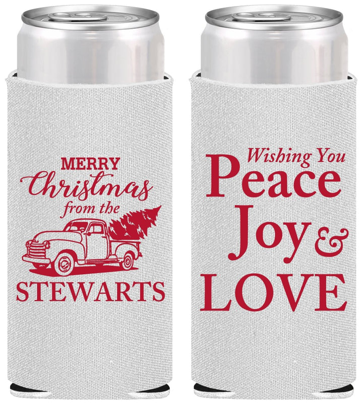 Personalized Christmas Slim Can Coolers - Peace Joy Love | 280070