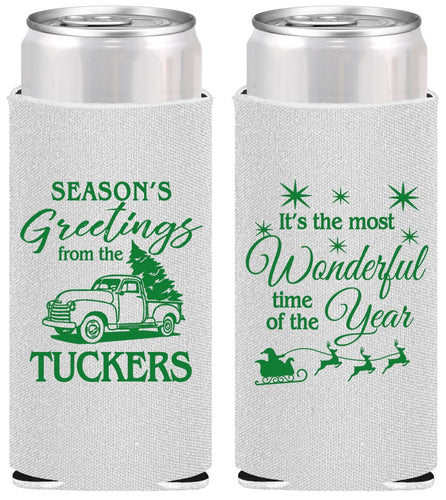 Personalized Christmas Slim Can Coolers - Season Greetings | 280071