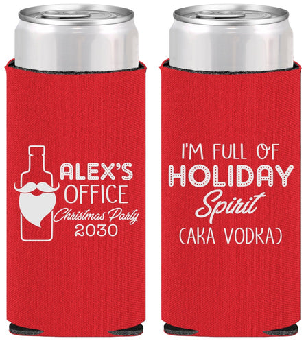 Personalized Christmas Slim Can Coolers - Holiday Spirit | 280072