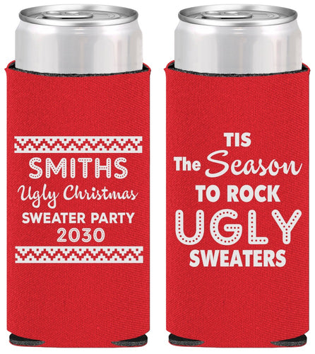 Personalized Christmas Slim Can Coolers - Ugly Sweater | 280080