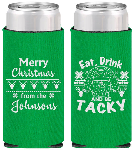 Personalized Christmas Slim Can Coolers - Eat Drink Tacky | 280081