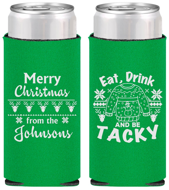 Personalized Christmas Slim Can Coolers - Eat Drink Tacky | 280081