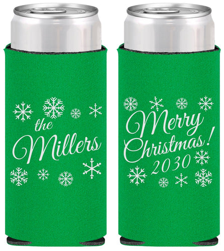 Personalized Christmas Slim Can Coolers - Snowflakes | 280089