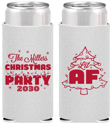 Personalized Christmas Slim Can Coolers - Lit Af | 280090