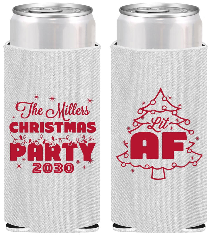 Personalized Christmas Slim Can Coolers - Lit Af | 280090