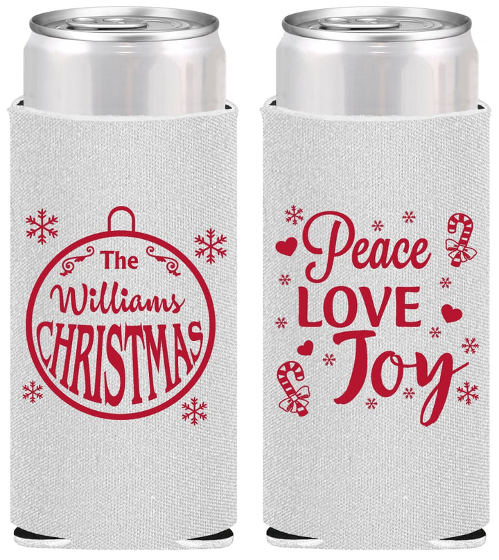 Personalized Christmas Slim Can Coolers - Peace Joy Love | 280094