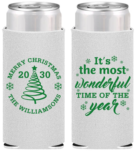 Personalized Christmas Slim Can Coolers - Wonderful Time For A Beer | 280099