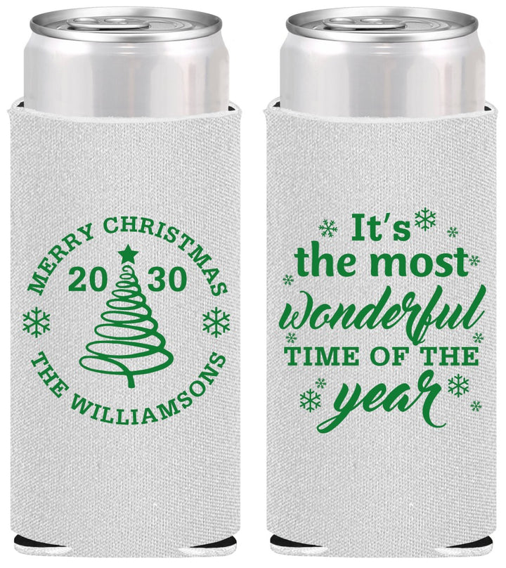 Personalized Christmas Slim Can Coolers - Wonderful Time For A Beer | 280099