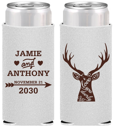 Personalized Wedding Slim Can Coolers - Deer | 282