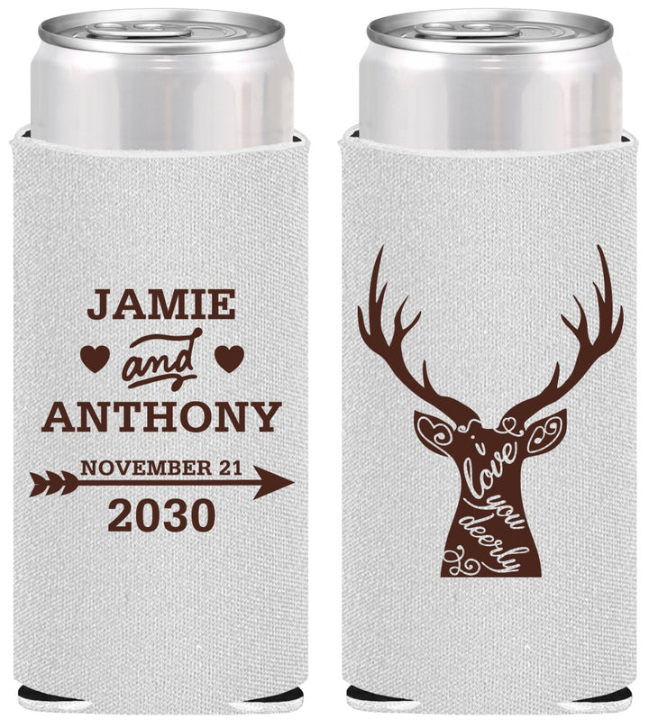 Personalized Wedding Slim Can Coolers - Deer | 282