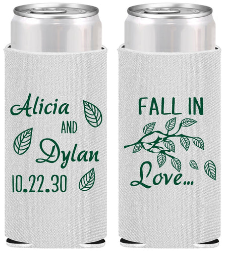 Personalized Wedding Slim Can Coolers - Fall In Love | 283
