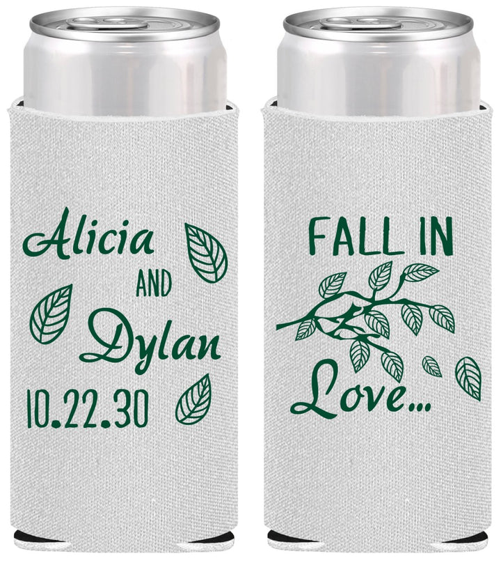 Personalized Wedding Slim Can Coolers - Fall In Love | 283