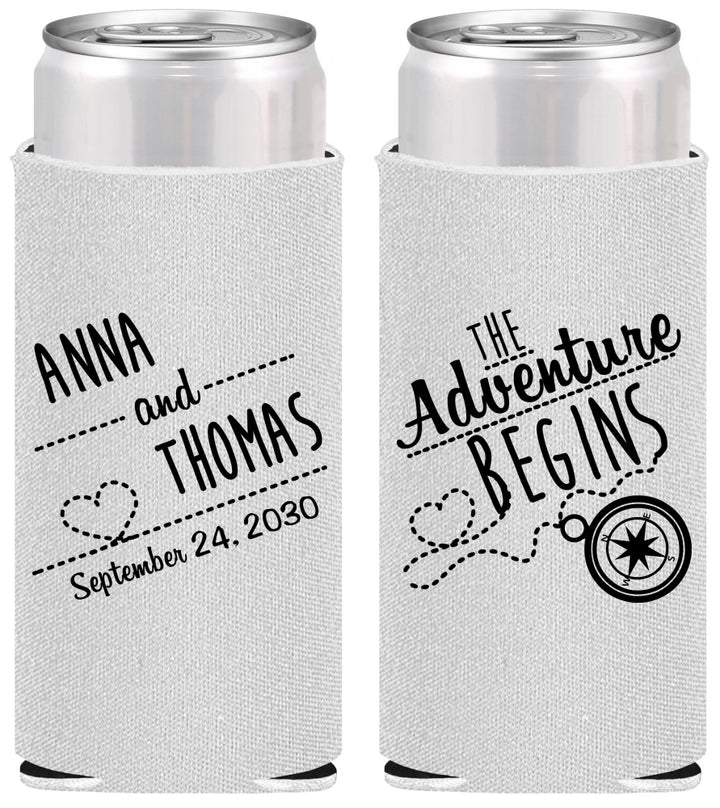 Personalized Wedding Slim Can Coolers - The Adventure Begins | 284