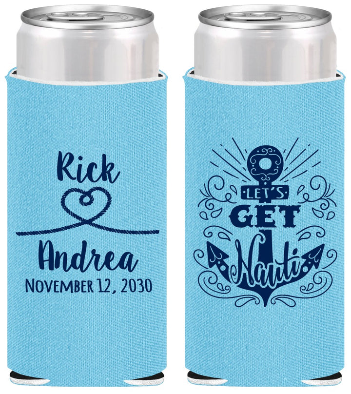 Personalized Wedding Slim Can Coolers - Lets Get Nauti | 292