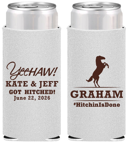 Personalized Wedding Slim Can Coolers - Got Hitched | 296