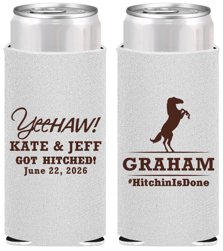 Personalized Wedding Slim Can Coolers - Got Hitched | 296