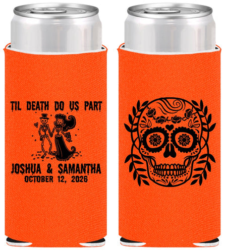 Personalized Wedding Slim Can Coolers - Til Death Do Us Part | 297