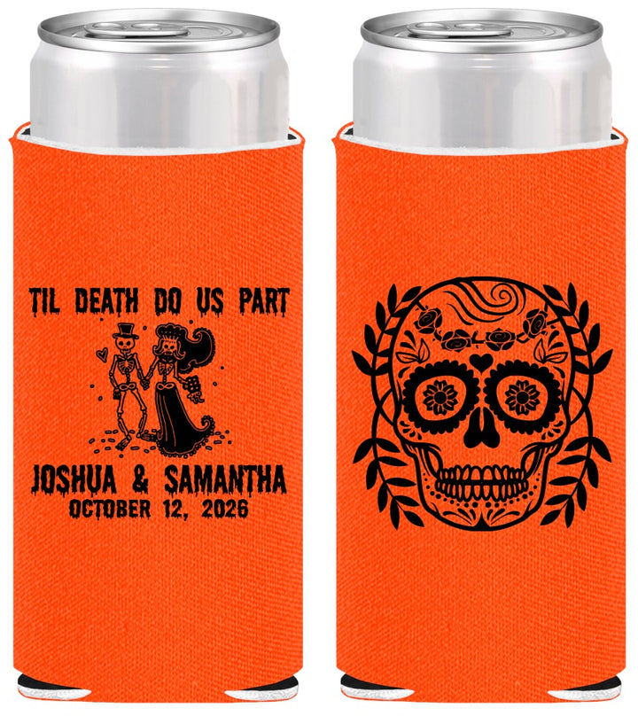 Personalized Wedding Slim Can Coolers - Til Death Do Us Part | 297