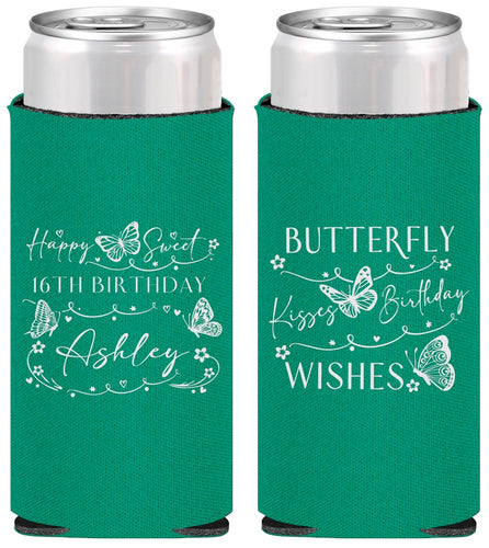 Personalized 16th Birthday Slim Can Coolers - Butterfly Wishes | 300001