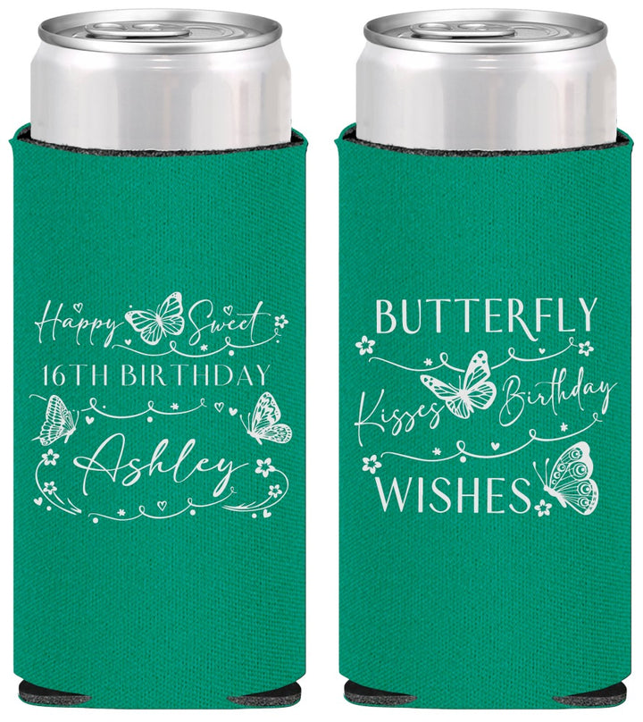Personalized 16th Birthday Slim Can Coolers - Butterfly Wishes | 300001