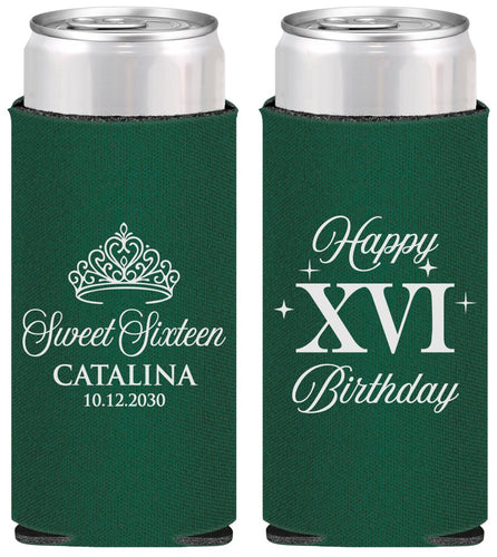Personalized 16th Birthday Slim Can Coolers - Tiara | 300002