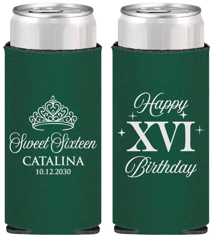 Personalized 16th Birthday Slim Can Coolers - Tiara | 300002