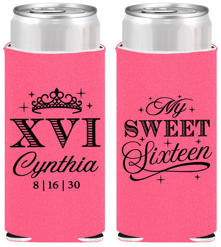 Personalized 16th Birthday Slim Can Coolers - Tiara | 300003