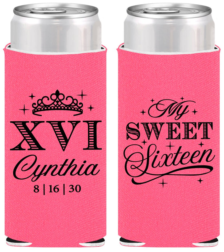 Personalized 16th Birthday Slim Can Coolers - Tiara | 300003