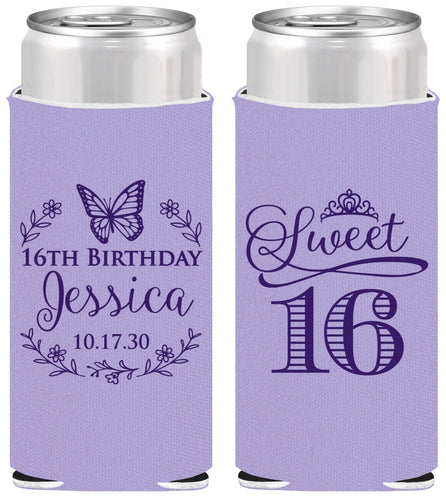 Personalized 16th Birthday Slim Can Coolers - Butterfly | 300005