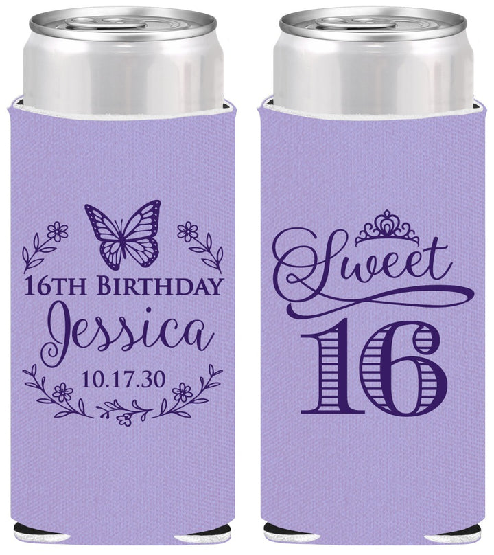 Personalized 16th Birthday Slim Can Coolers - Butterfly | 300005