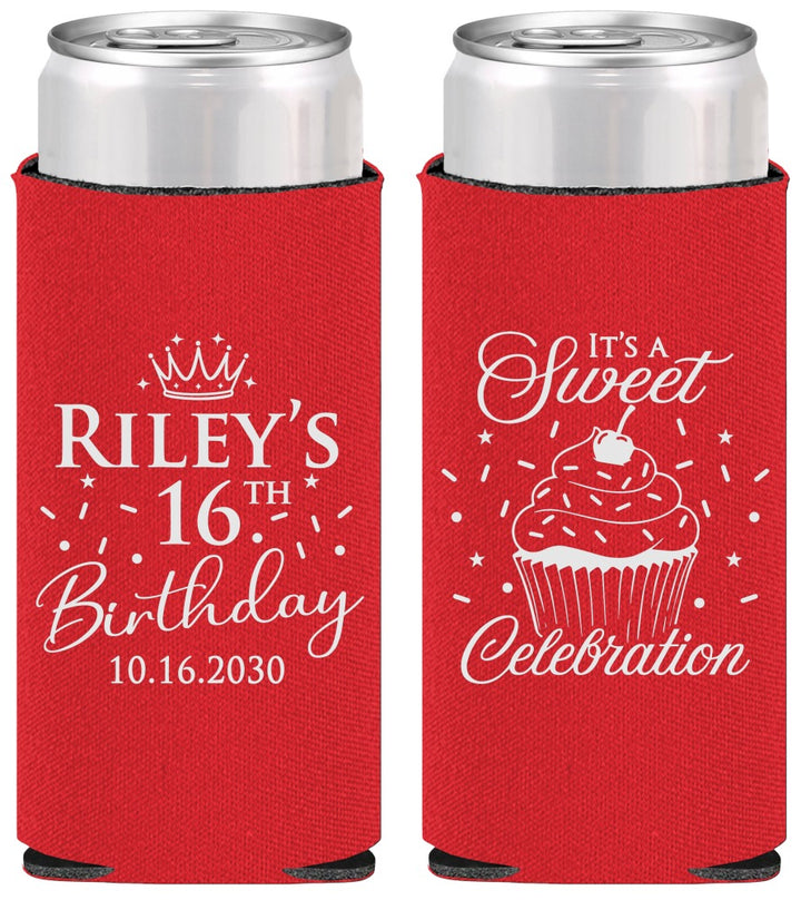Personalized 16th Birthday Slim Can Coolers - Cupcake | 300006