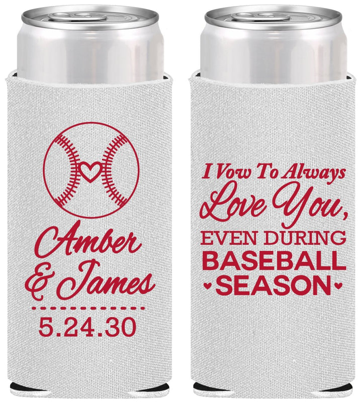 Personalized Wedding Slim Can Coolers - Baseball | 303