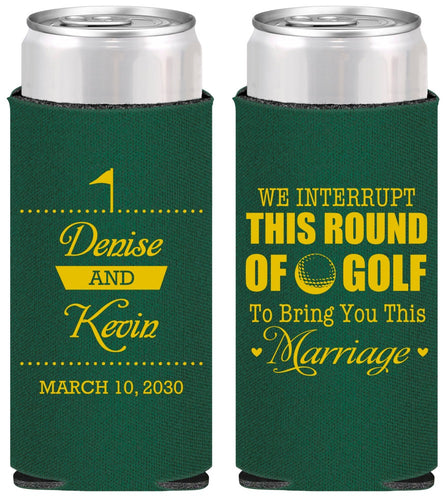 Personalized Wedding Slim Can Coolers - We Interrupt Golf | 309