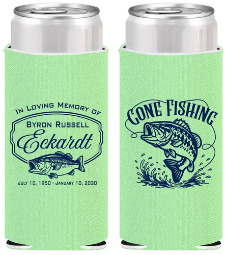 Personalized Memorial Slim Can Coolers - Gone Fishing | 310022