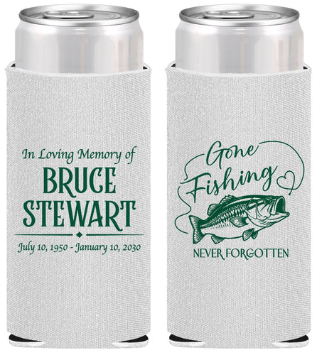 Personalized Memorial Slim Can Coolers - Gone Fishing | 310023