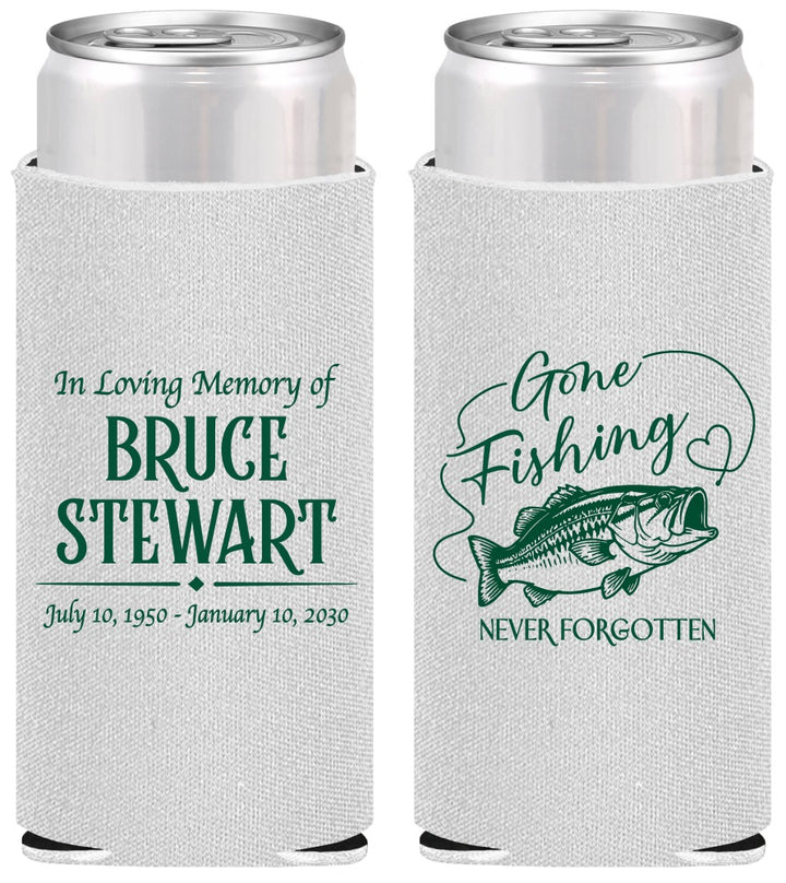 Personalized Memorial Slim Can Coolers - Gone Fishing | 310023