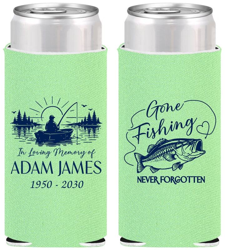 Personalized Memorial Slim Can Coolers - Gone Fishing | 310024