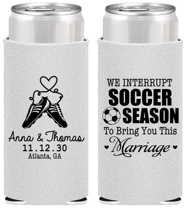 Personalized Wedding Slim Can Coolers - We Interrupt Soccer | 311