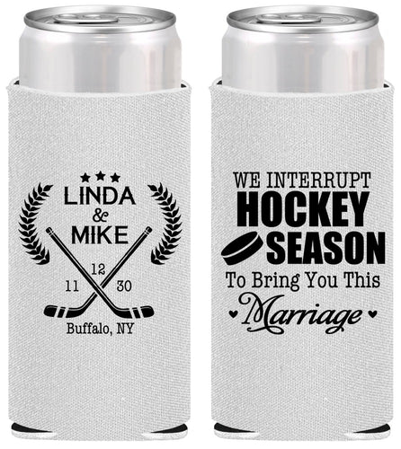 Personalized Wedding Slim Can Coolers - We Interrupt Hockey | 312