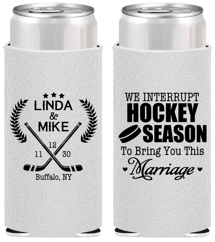 Personalized Wedding Slim Can Coolers - We Interrupt Hockey | 312
