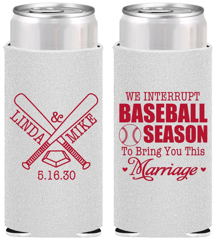 Personalized Wedding Slim Can Coolers - We Interrupt Baseball | 313